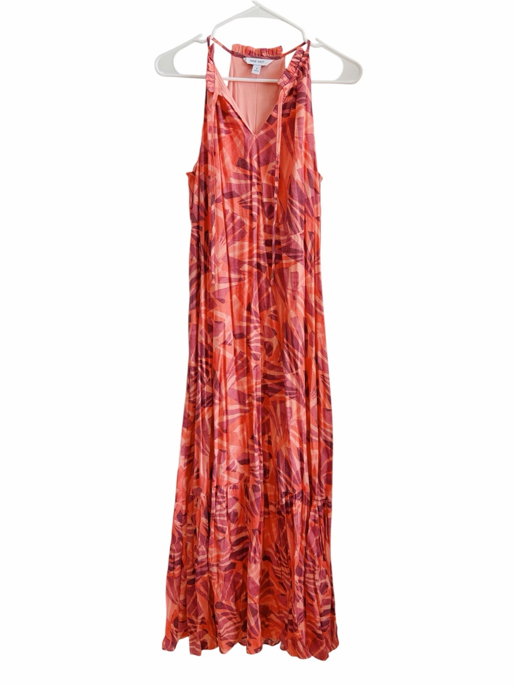Lightweight Pink-Orange Printed Maxi Dress